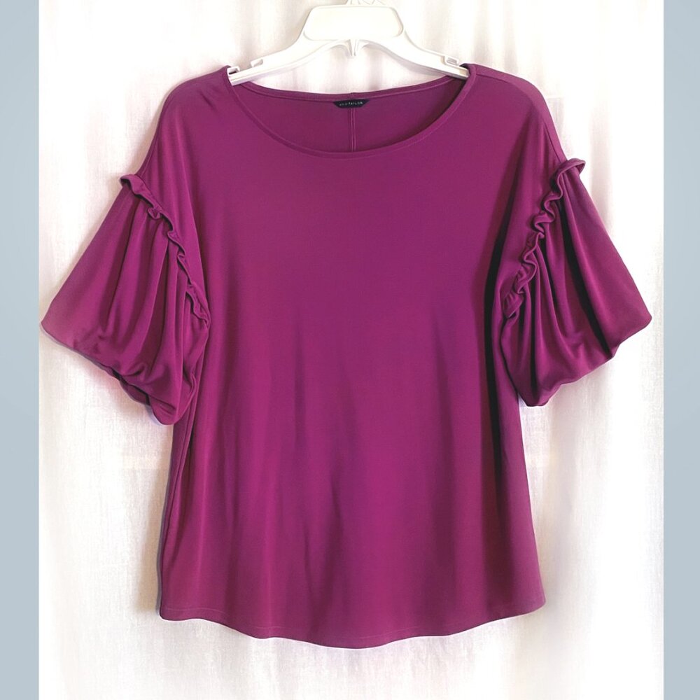 Ann Taylor women's top blouse, hot-purple, magenta, size L, puff sleeve